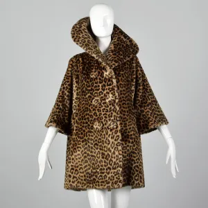 1950s Faux Fur Leopard Print Swing Coat