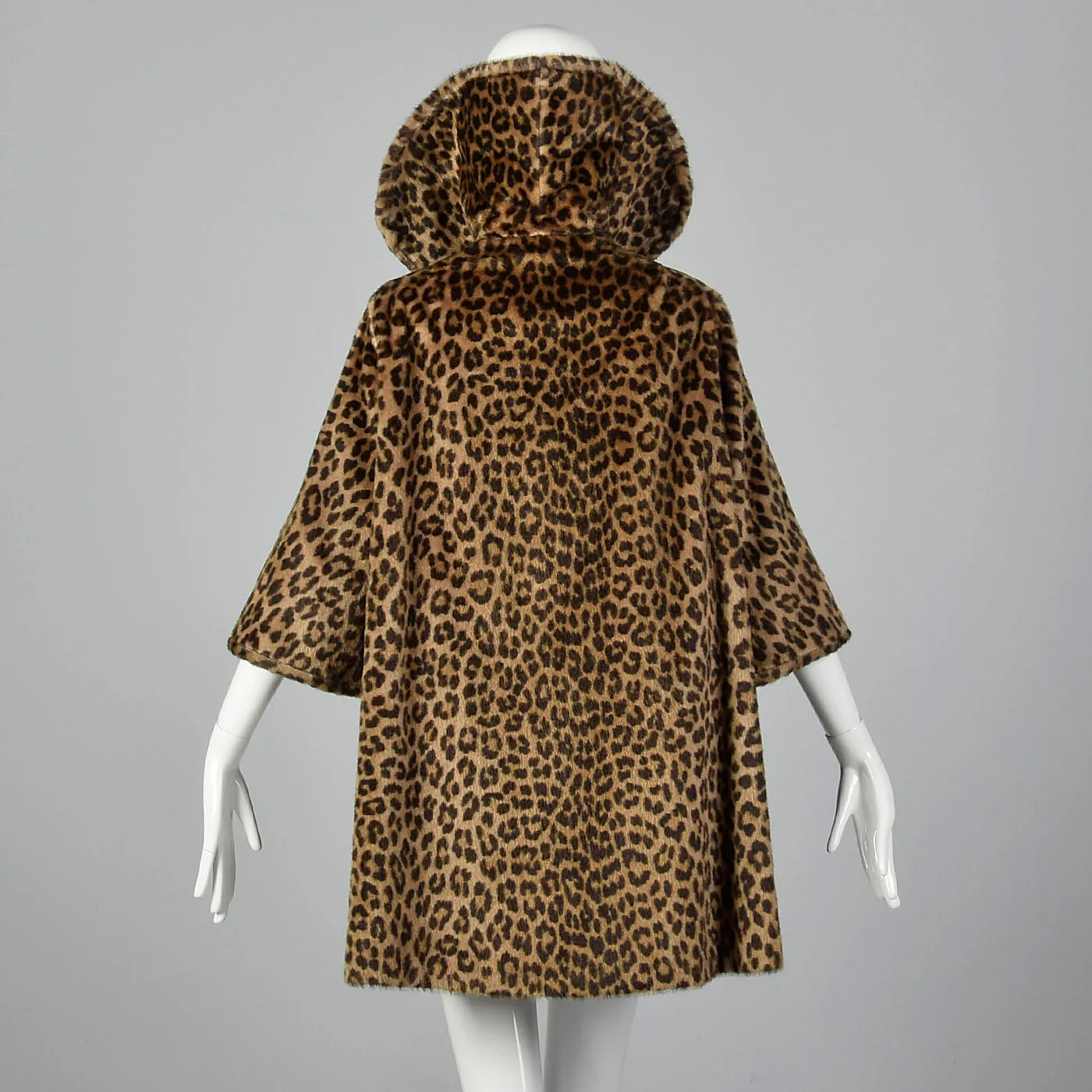 1950s Faux Fur Leopard Print Swing Coat