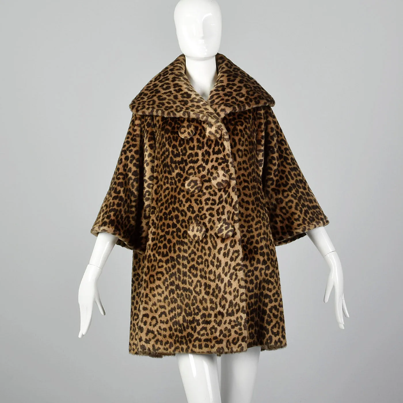 1950s Faux Fur Leopard Print Swing Coat