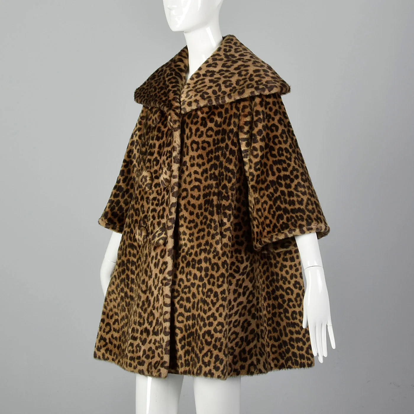 1950s Faux Fur Leopard Print Swing Coat