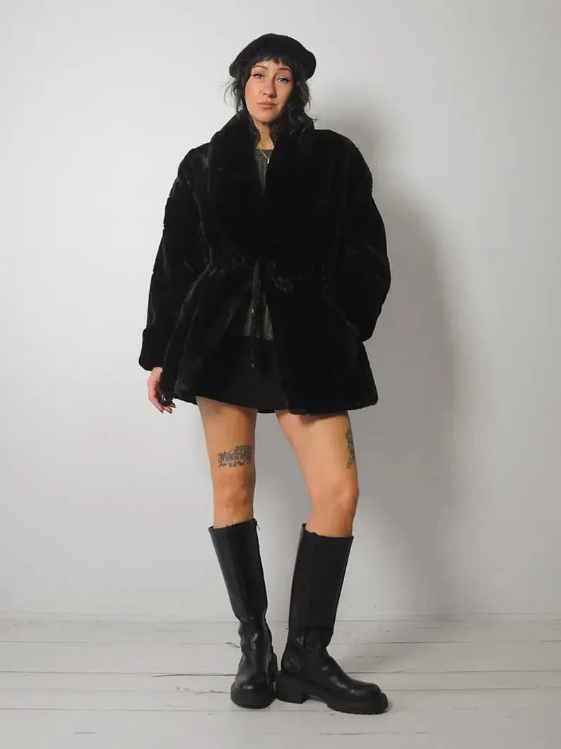 1980's Checkered Faux Fur Coat