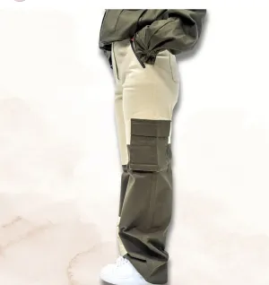 2 color cargo pants beige and army green