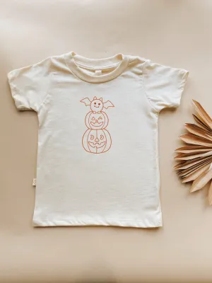 6t Toddler Pumpkin Bat Stack Graphic Tee In Organic Cotton