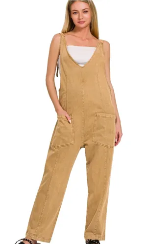 Abayne Camel Shoulder Strap Baggy Pocket Romper Jumpsuit