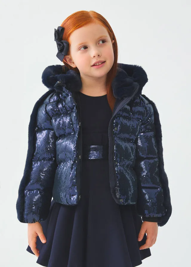 Abel & Lula Sequins Puffer Coat _Navy 5833-39