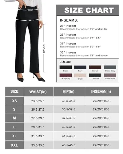 AFITNE Women's Yoga Dress Pants Stretchy Straight Leg Bootcut Work Travel Pants Business Office Casual Slacks with Pockets 33" Iron Brown, L