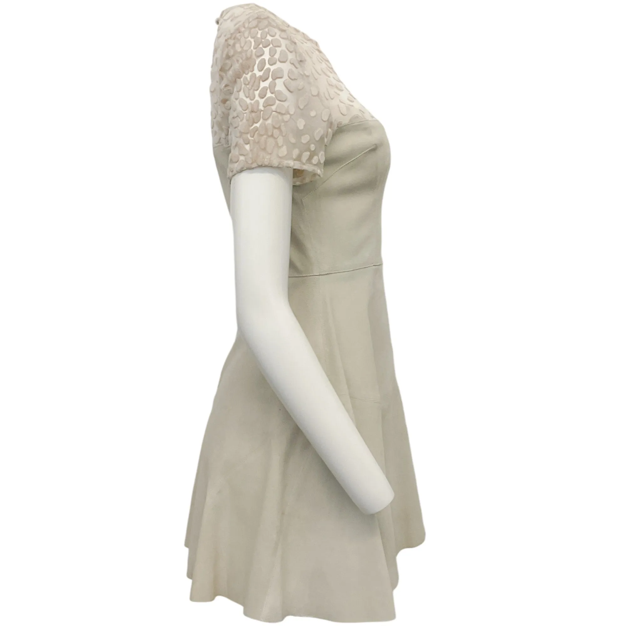 Alex Perry Beige Suede Dress with Mesh and Velvet