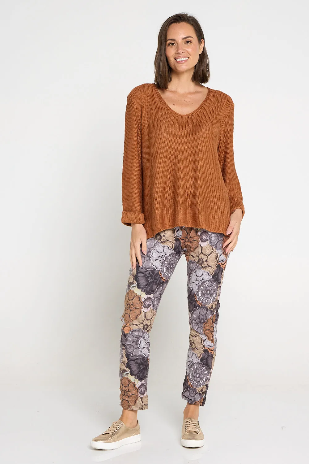 Alina Pants - Grey/Brown Floral