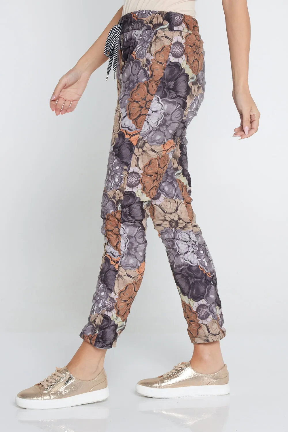 Alina Pants - Grey/Brown Floral