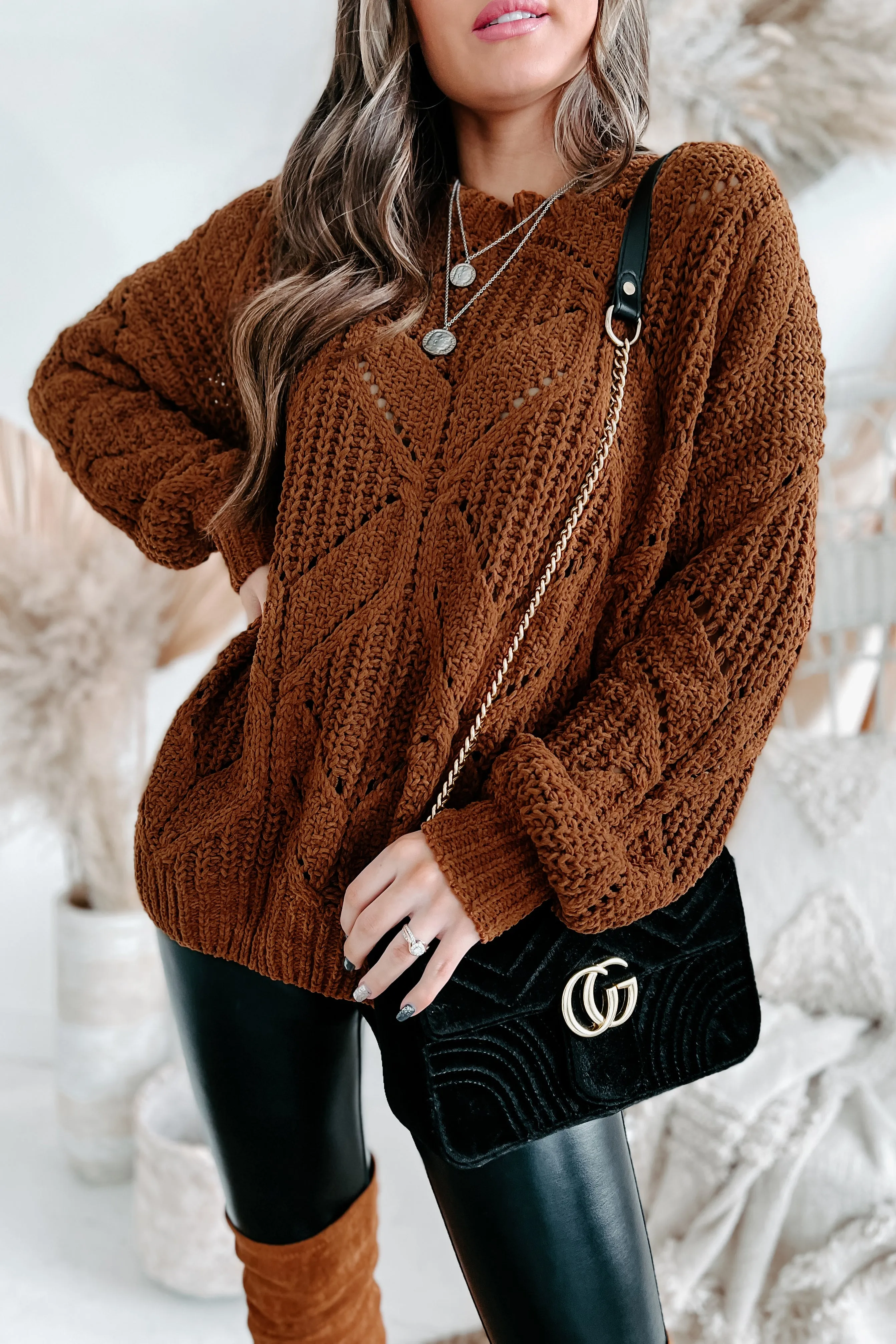 Always Together Oversized Chenille Sweater (Chocolate)