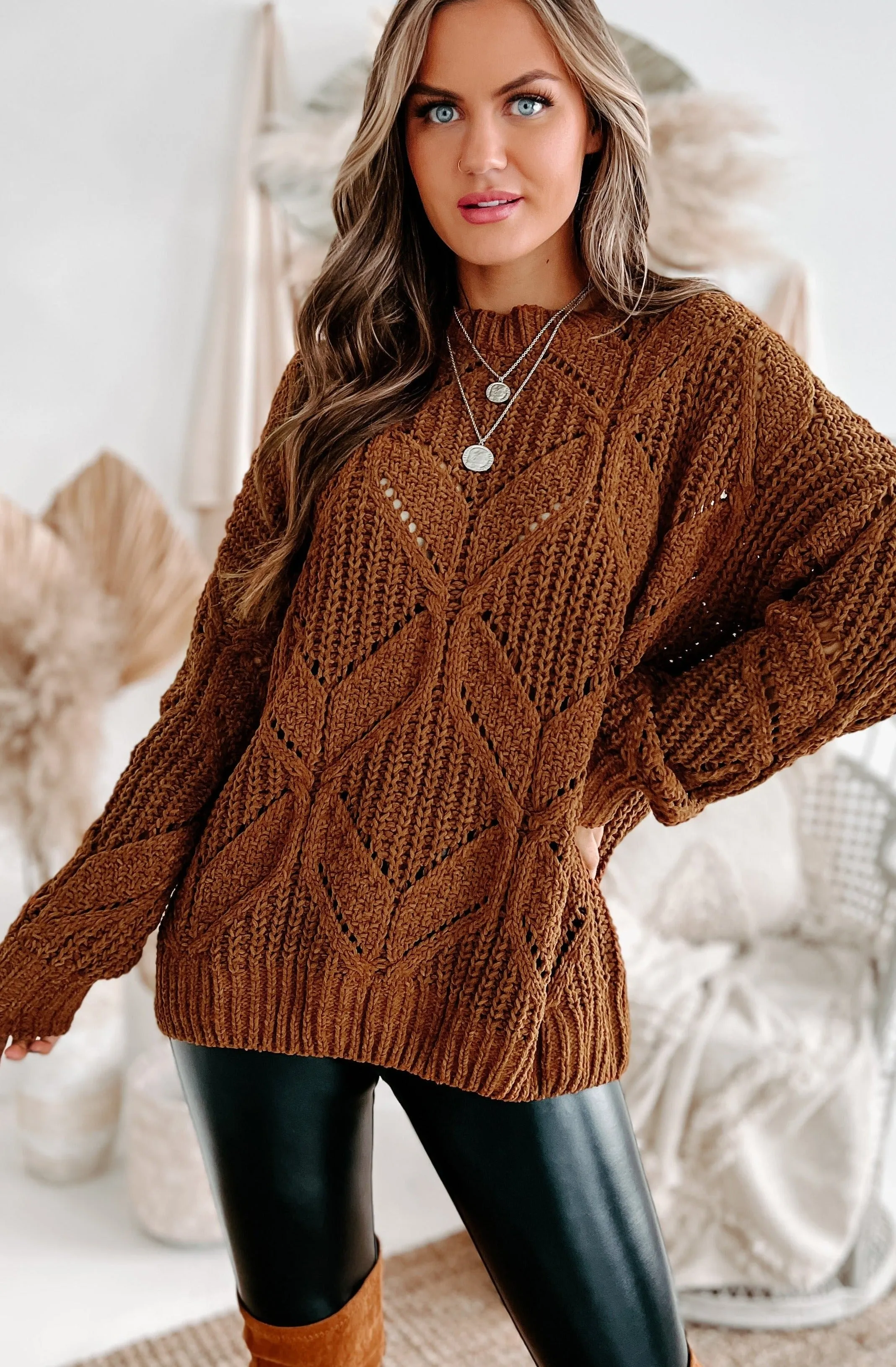 Always Together Oversized Chenille Sweater (Chocolate)