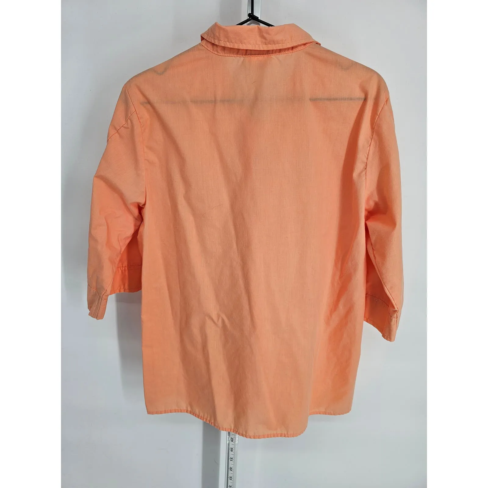 American Sweetheart Womens Sz M 3/4 Sleeve Button Up Dress Shirt Pastel Orange