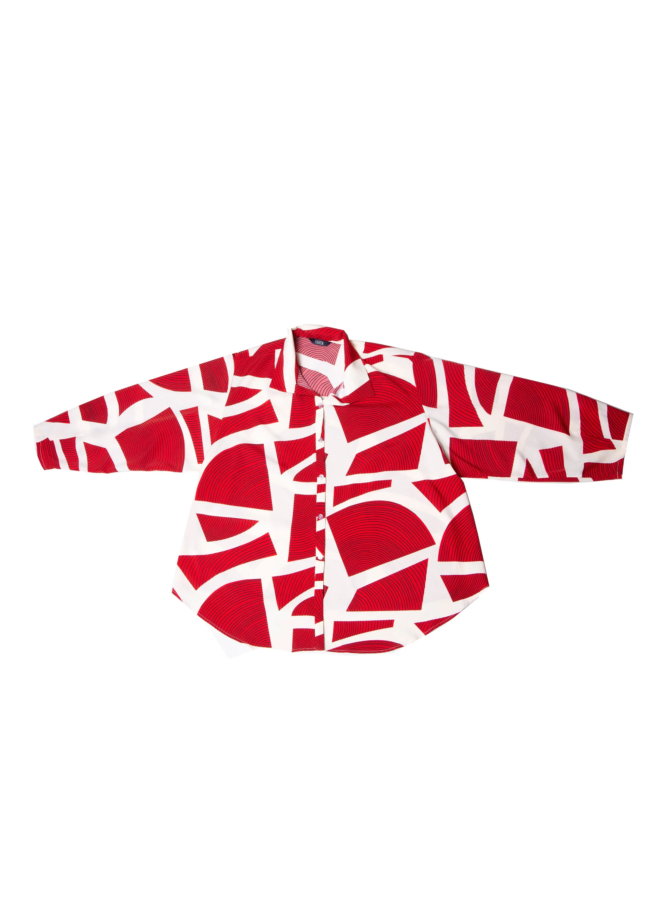 Annato Long Sleeve Button-Up Collar Shirt (Unisex) - Red Lá Găng Leaf Print