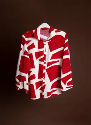 Annato Long Sleeve Button-Up Collar Shirt (Unisex) - Red Lá Găng Leaf Print