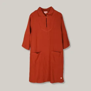 ARMOR LUX HERITAGE LINEN SMOCK DRESS - KETCHUP