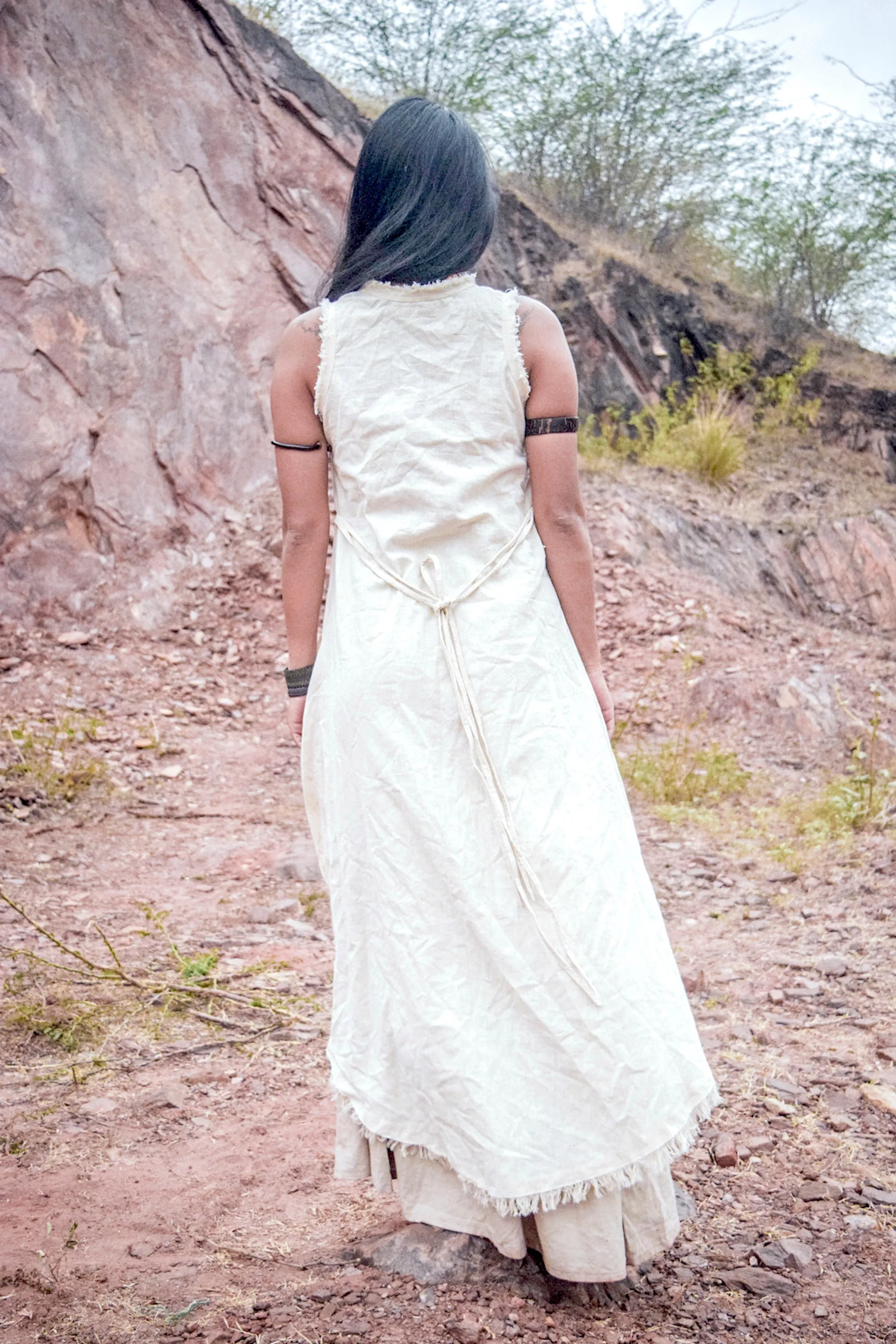 Asymmetrical Sleeveless Dress ⋙ Handwoven Khadi Cotton