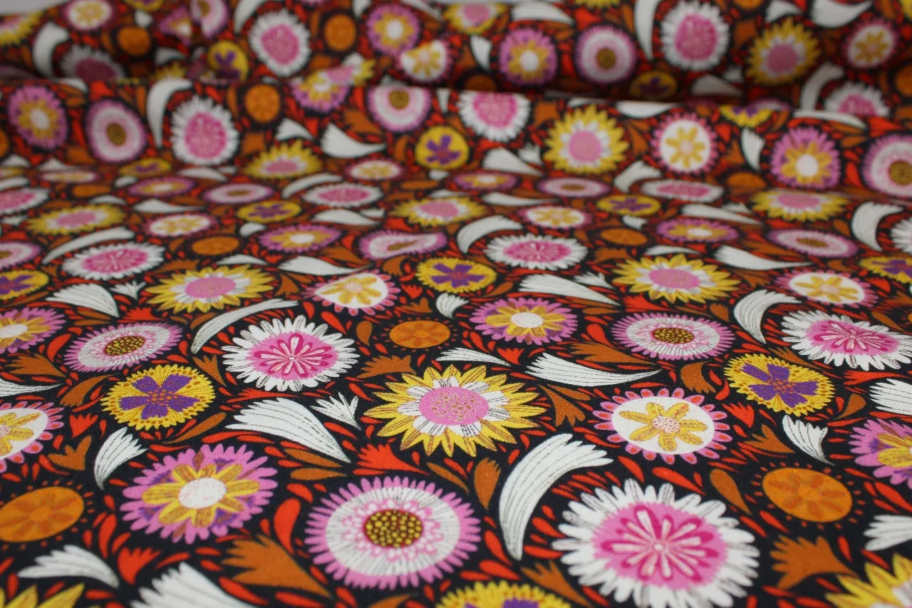 Avenue M0ntaigne Floral Stretch - Pinks/Gold/Orange on Black