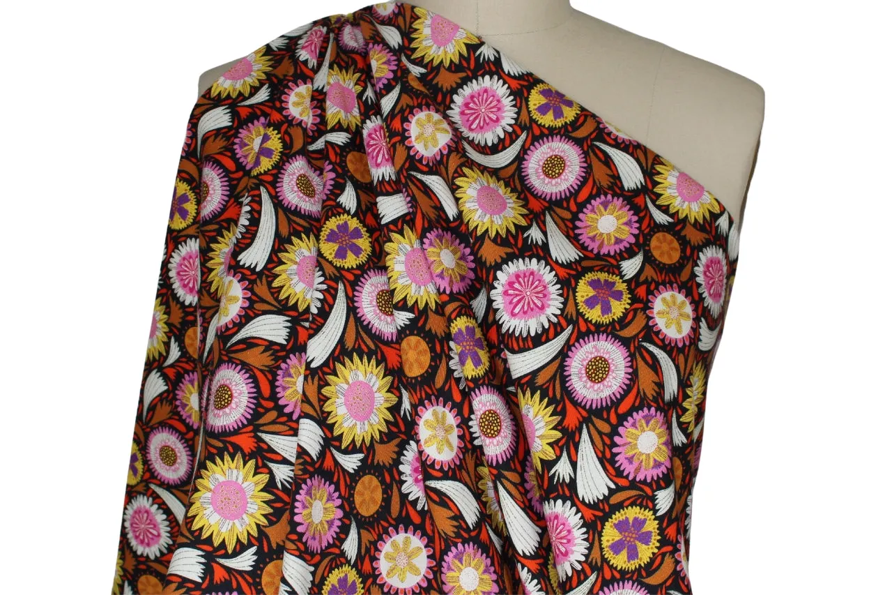 Avenue M0ntaigne Floral Stretch - Pinks/Gold/Orange on Black