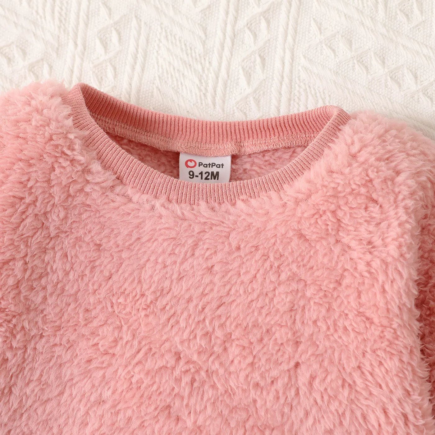 Baby Girl Cotton Long-sleeve Solid Fluffy Fleece Pullover