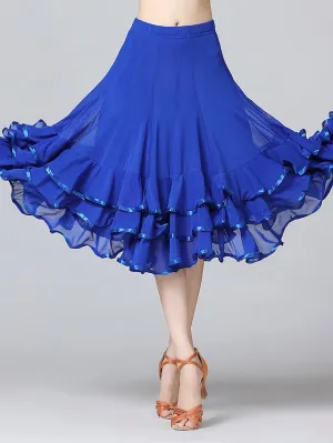 Ballroom Waltz Modern Dancing Latin Dance Skirts Pleats Cascading Ruffles Wave-like Women's Training Performance Natural Mesh Milk Fiber