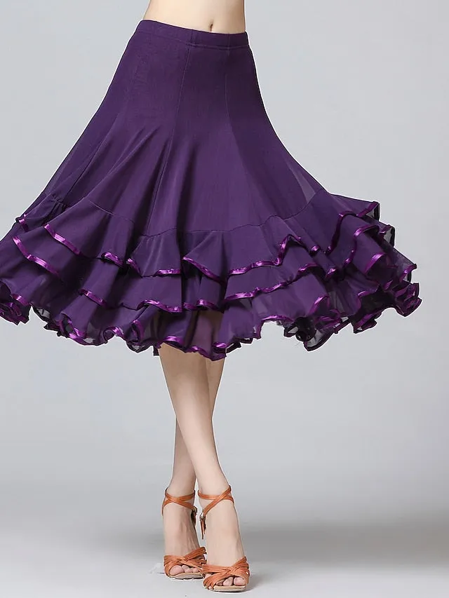 Ballroom Waltz Modern Dancing Latin Dance Skirts Pleats Cascading Ruffles Wave-like Women's Training Performance Natural Mesh Milk Fiber