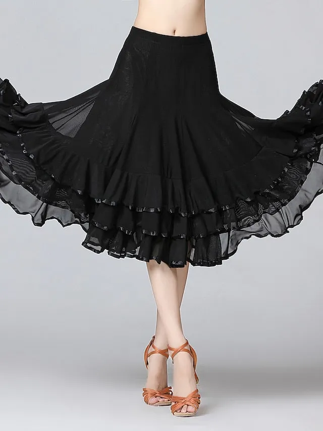 Ballroom Waltz Modern Dancing Latin Dance Skirts Pleats Cascading Ruffles Wave-like Women's Training Performance Natural Mesh Milk Fiber