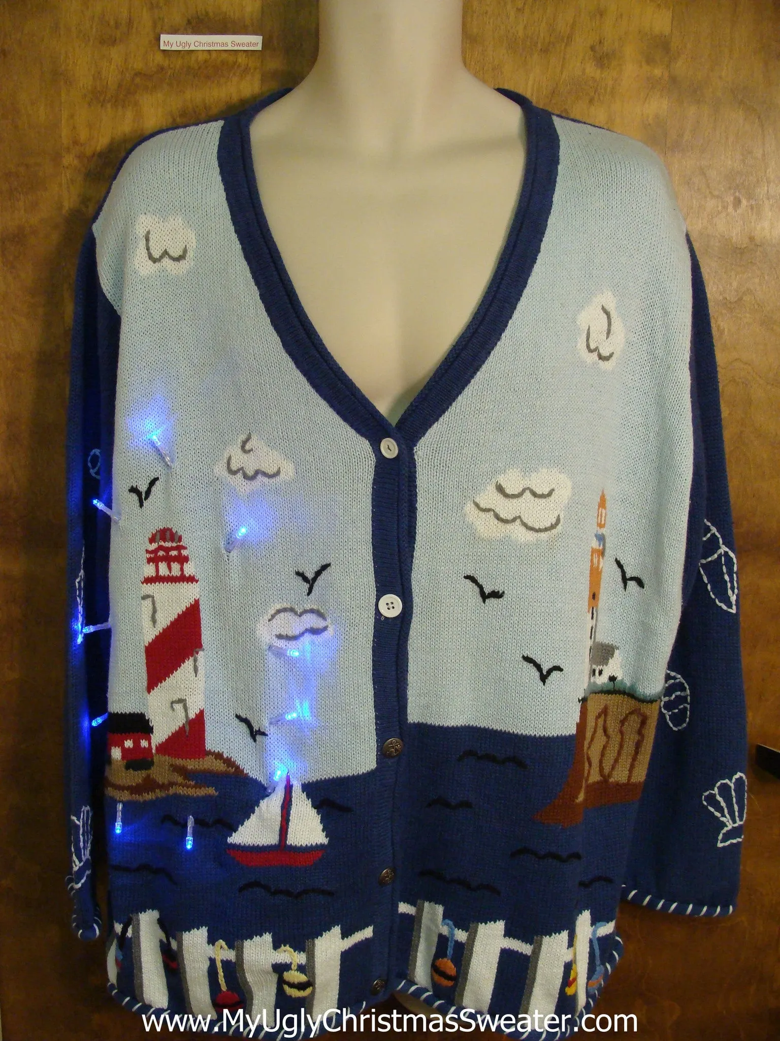 Beach Summer Themed Light Up Cheesy Christmas Sweater