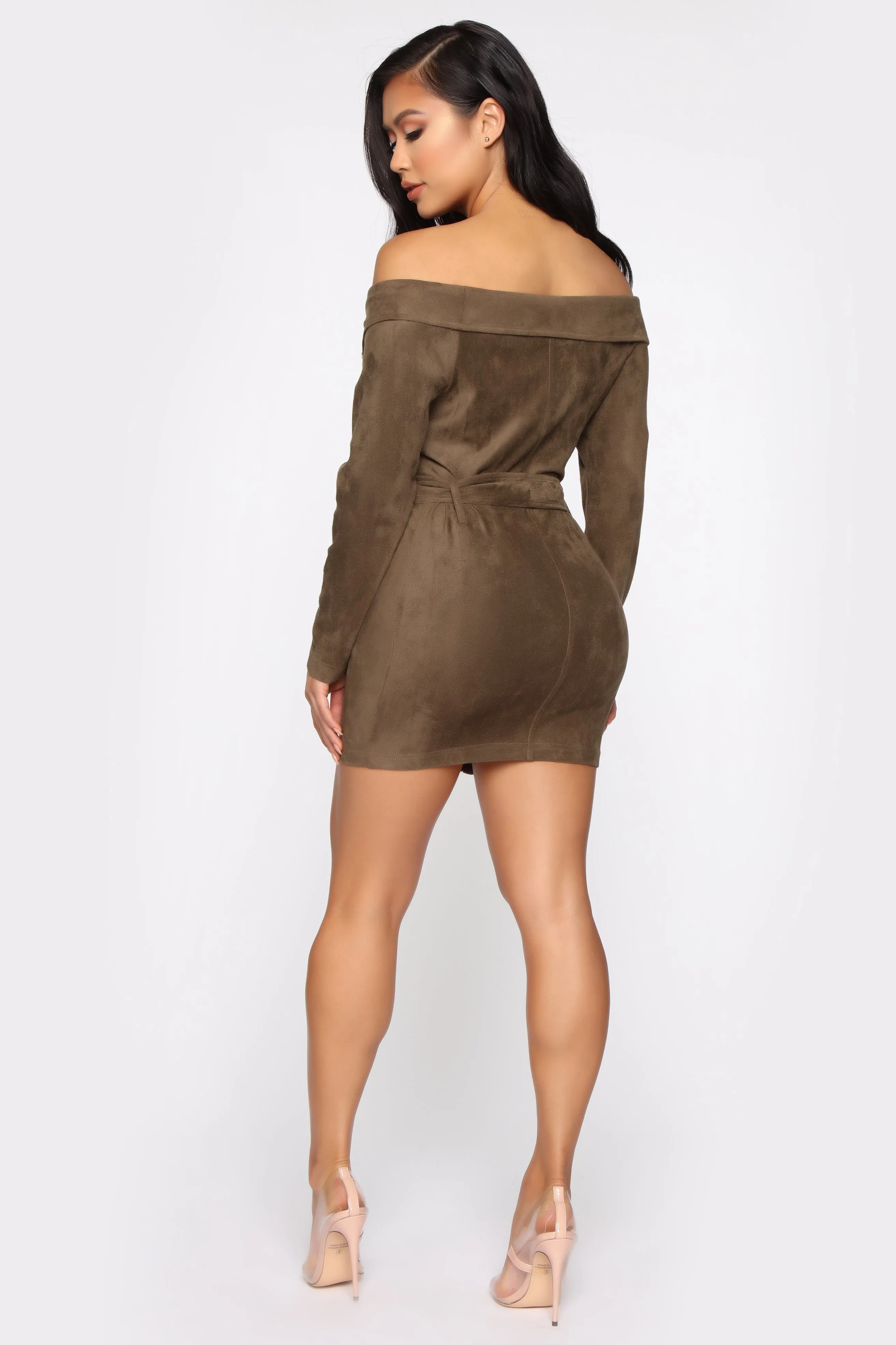 Belt It Out Suede Dress - Olive