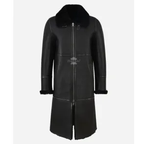 BERISA Reversible Sheepskin Coat Black Real Shearling Fur Long Coat