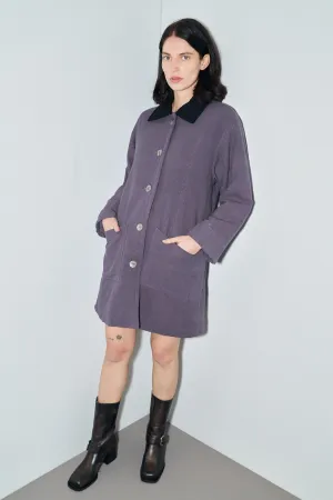 Black Collar Charcoal Linen Quilted Coat