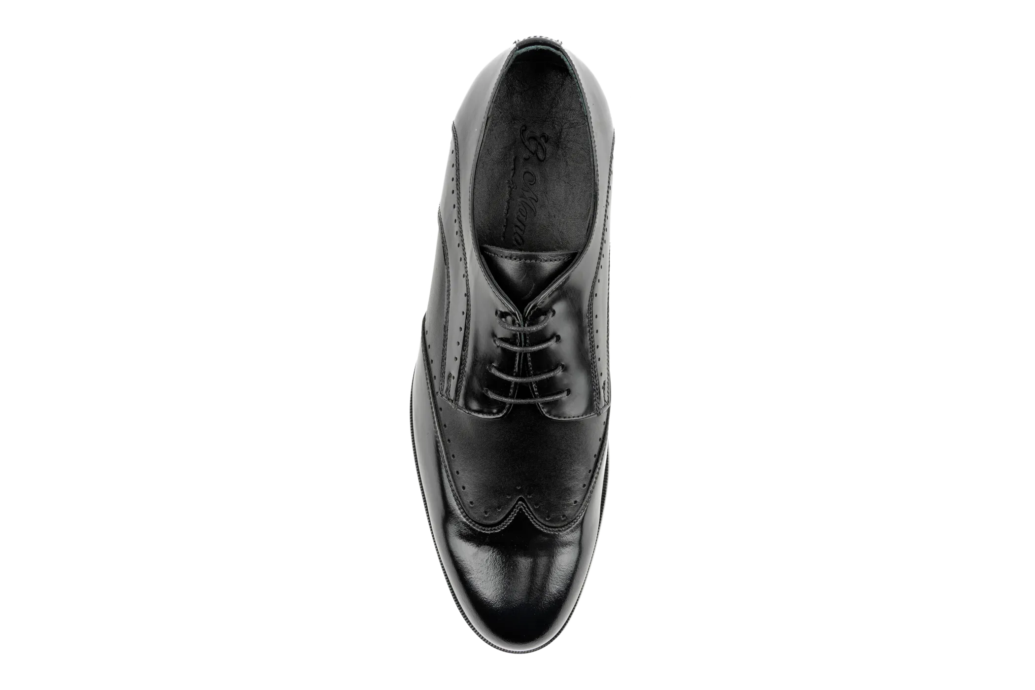 Black Derby Shoes for Wedding and Formal Events, Blend of Patent and Anillin Leather, Blind Brogue Wingtip Derby Shoes, Men Formal Shoes Eno by Debbano