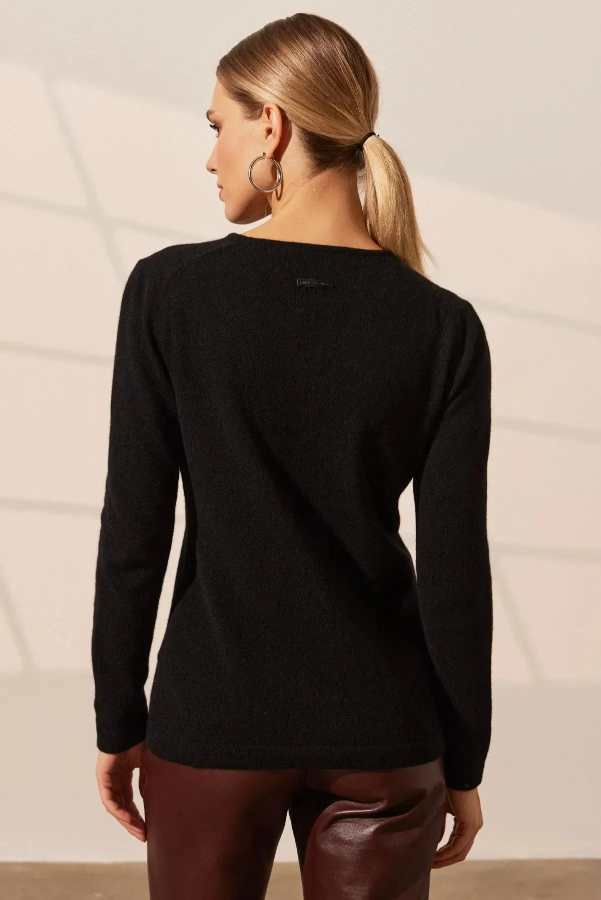 Black New Basic Pure Cashmere Round Collar Long Sleeve Women's Sweater