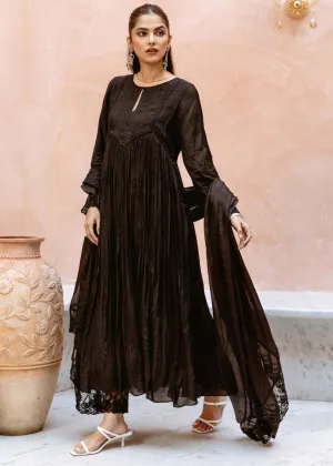 Black Silk Embroidered Keyhole Anarkali Set