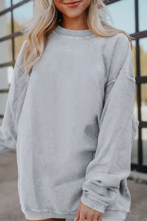 Black Solid Color Ribbed Oversized Sweatshirt