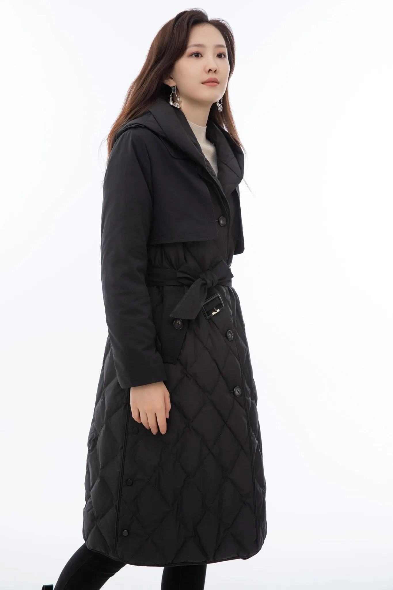 Black Windbreaker Jacket with Quilted Feather Padding