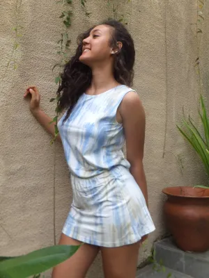 Blue and yellow eco tie dye bamboo mini dress