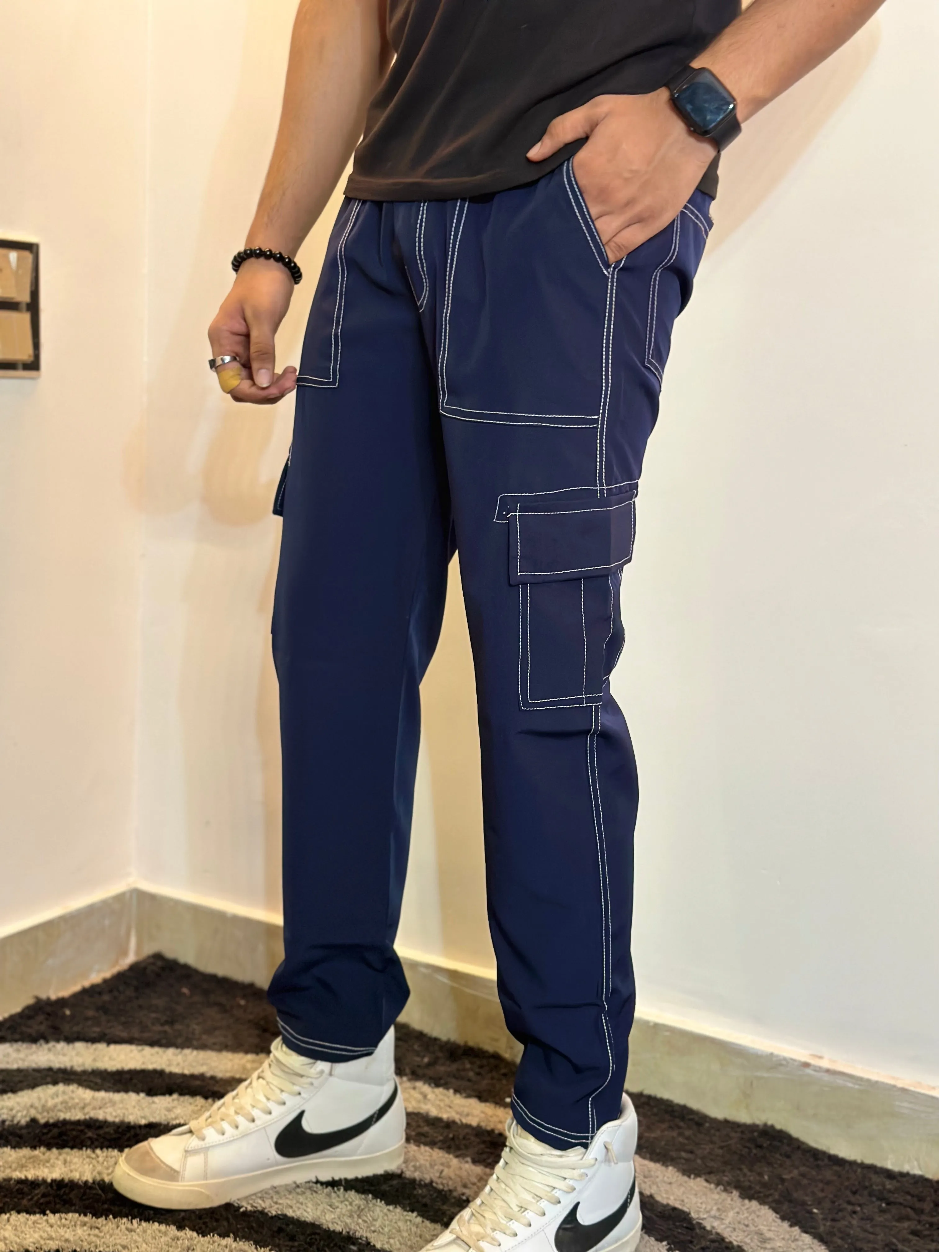 Blue - Cargo Pattern Joggers