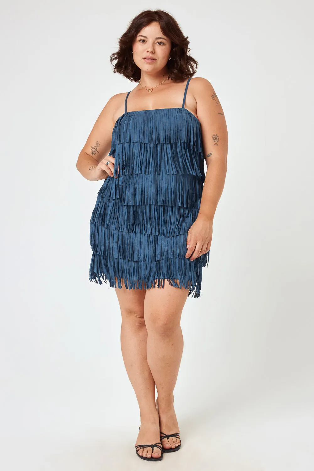 Blue Indigo Fringe Suede Dress