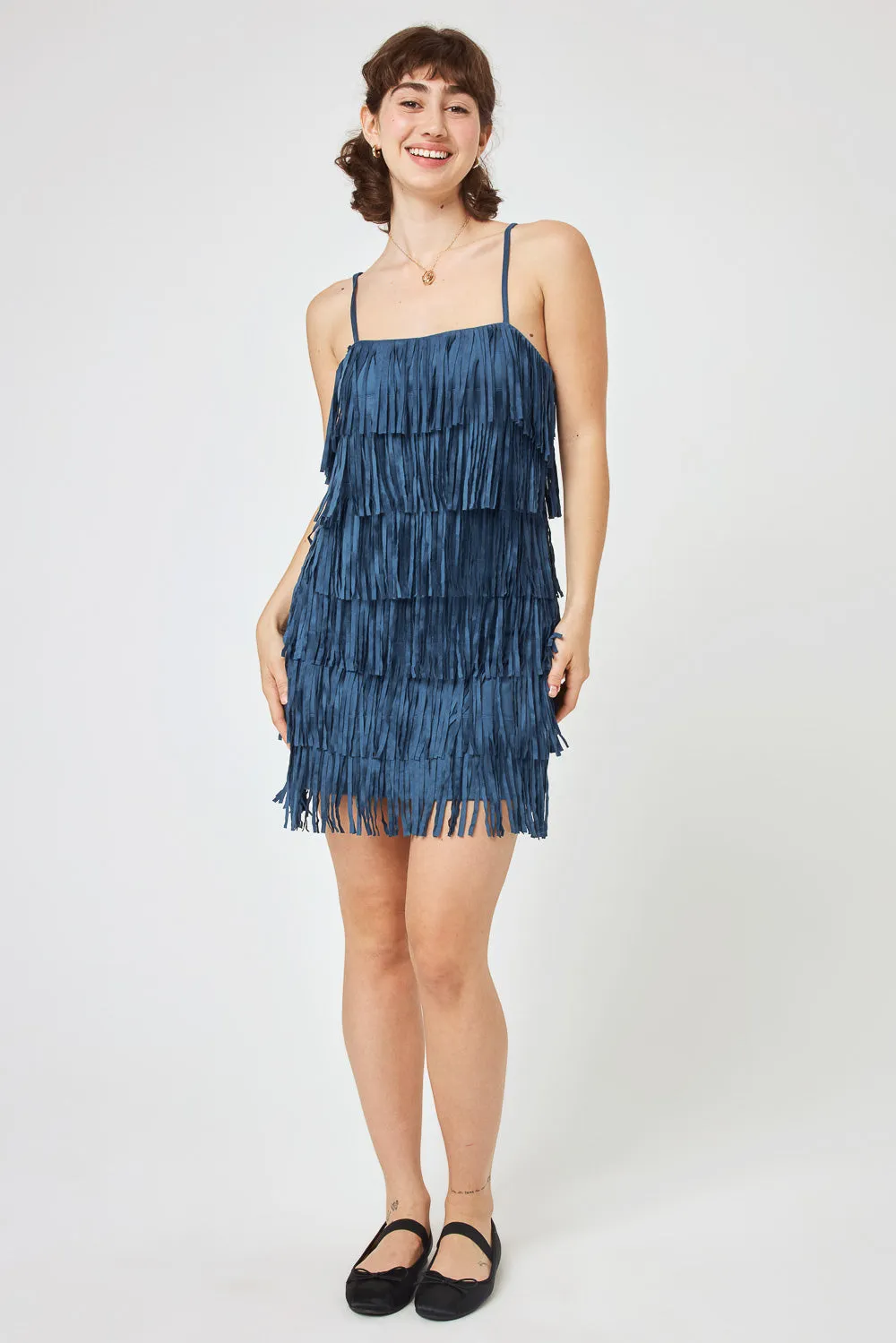 Blue Indigo Fringe Suede Dress