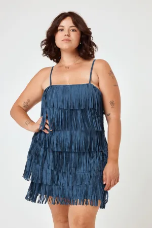 Blue Indigo Fringe Suede Dress