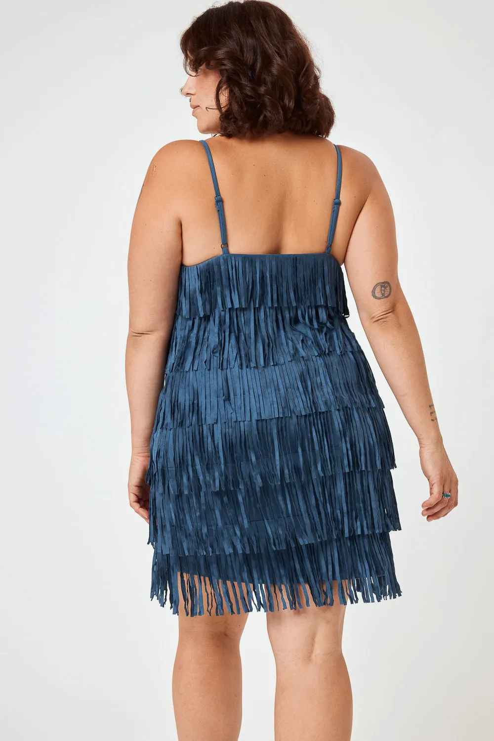 Blue Indigo Fringe Suede Dress