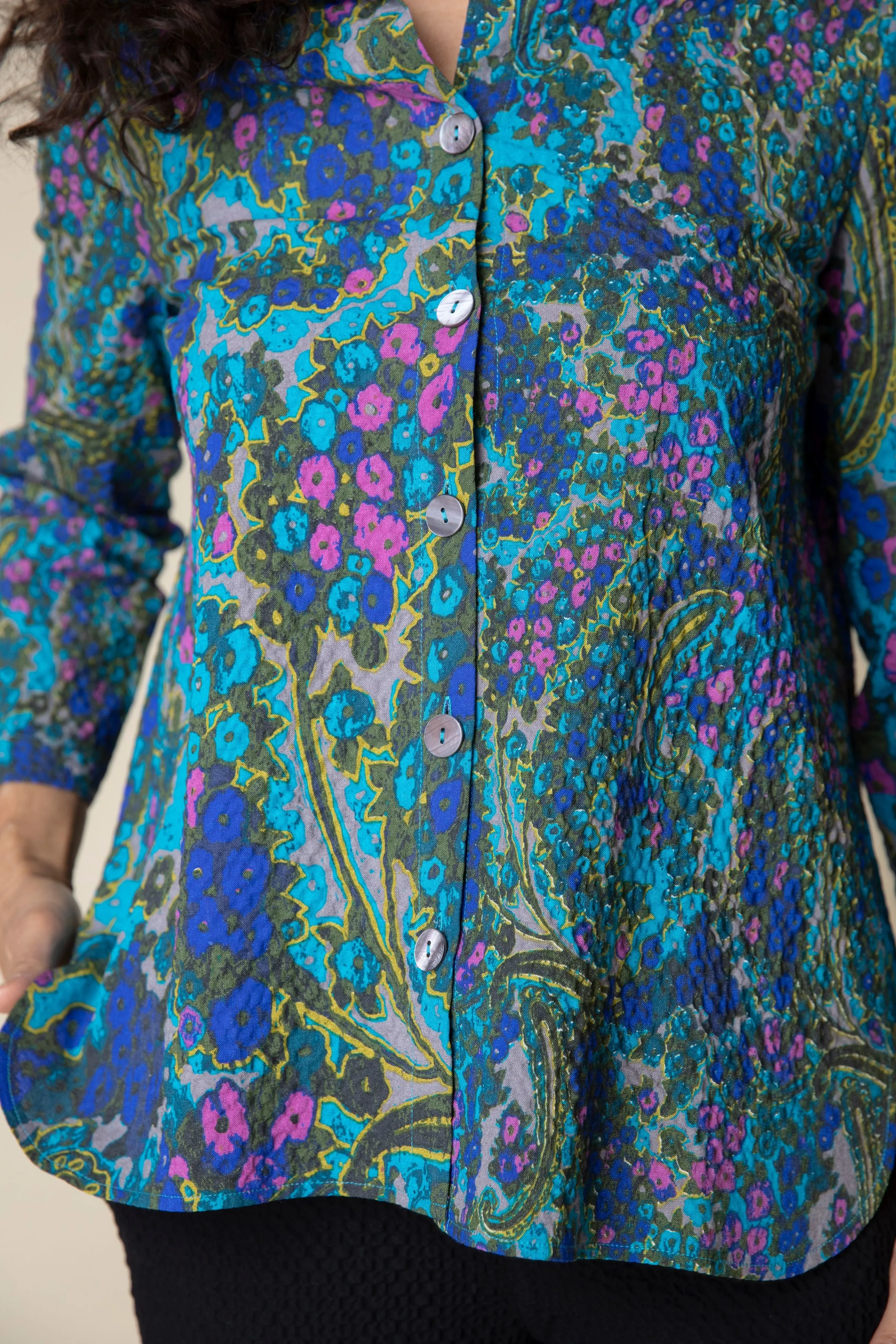 Blue Paisley Button Top