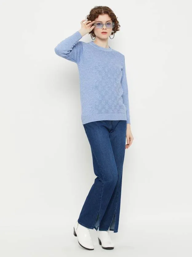 Blue round neck full sleeves sweater