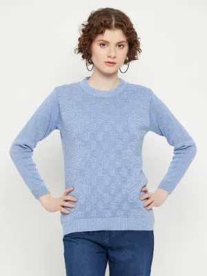 Blue round neck full sleeves sweater