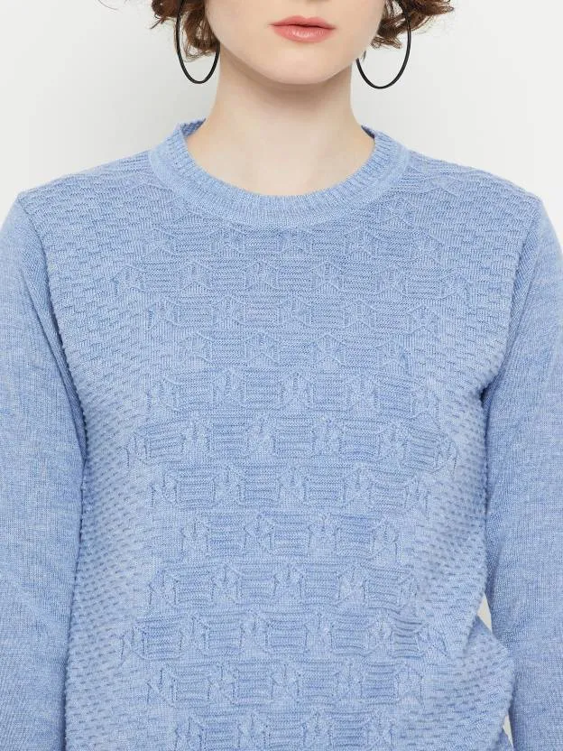 Blue round neck full sleeves sweater