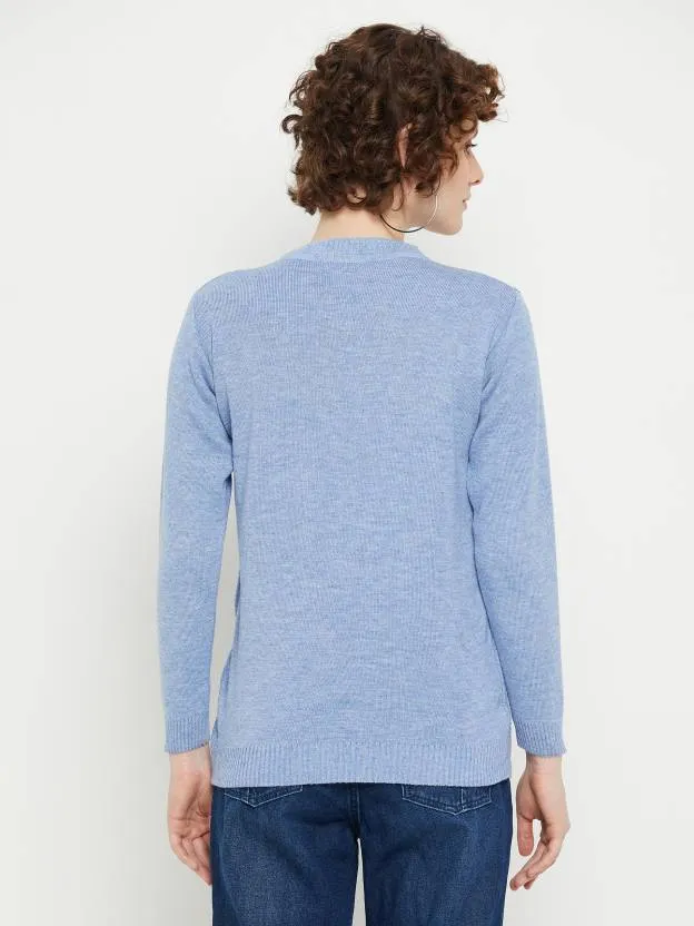 Blue round neck full sleeves sweater