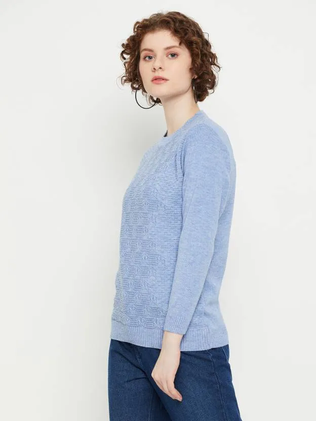 Blue round neck full sleeves sweater