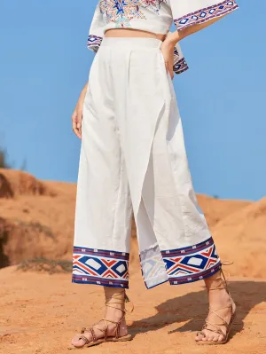 Boho Geometric Wrap High Waist Cropped Women Pants