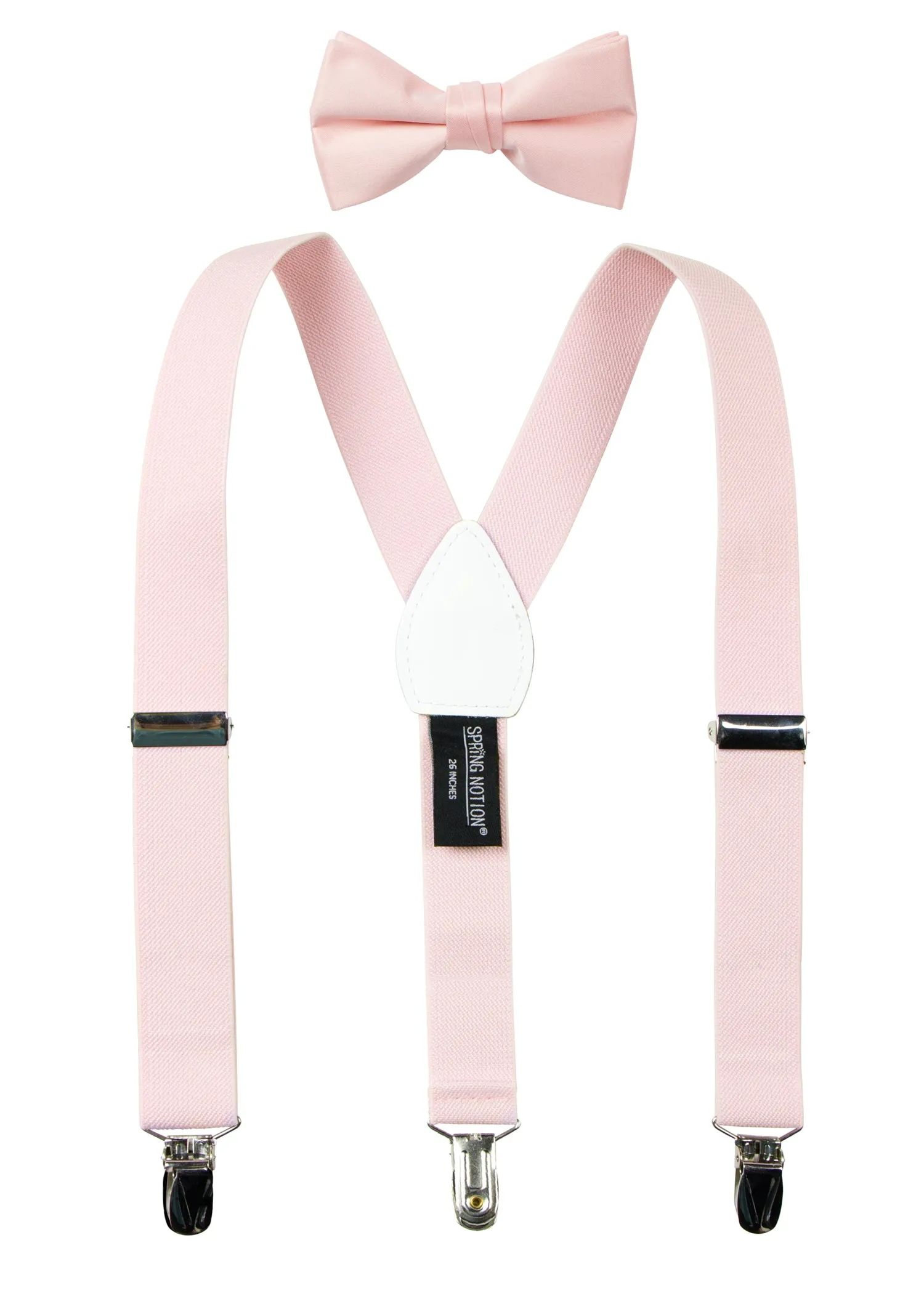 Boys' 4 Piece Suspenders Outfit, Light Grey/White/Blush Pink