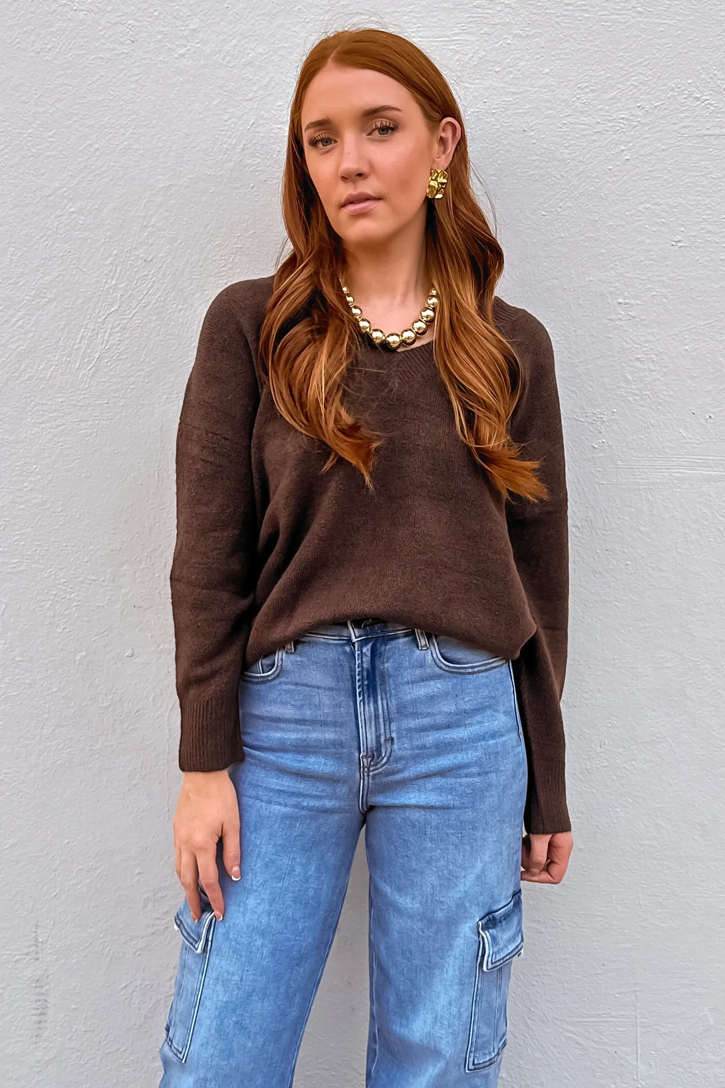 Brown V-Neck Sweater